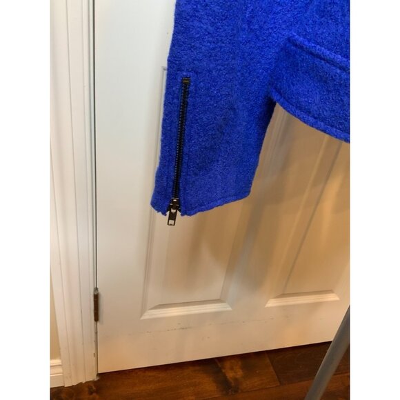 Tahari Blue Boiled Wool Asymmetrical Zip Moto Jacket, Size Small - Picture 2 of 5